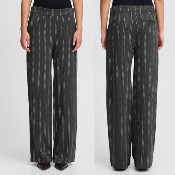 ICHI Pants - Ichi Ihruti Wide Leg Dark Gray Pants Trousers Sm